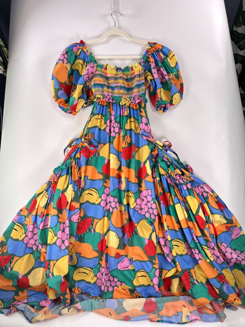 Farm Rio Fruit Print Smocked Cutout Maxi Dress M Multi - Picture 3 of 10
